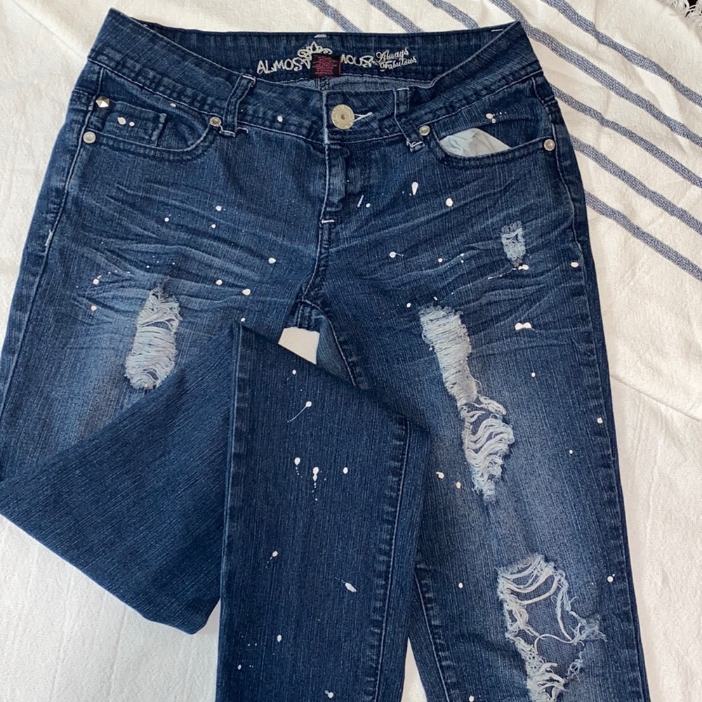 Almost famous jeans size 3 paint splatter juniors